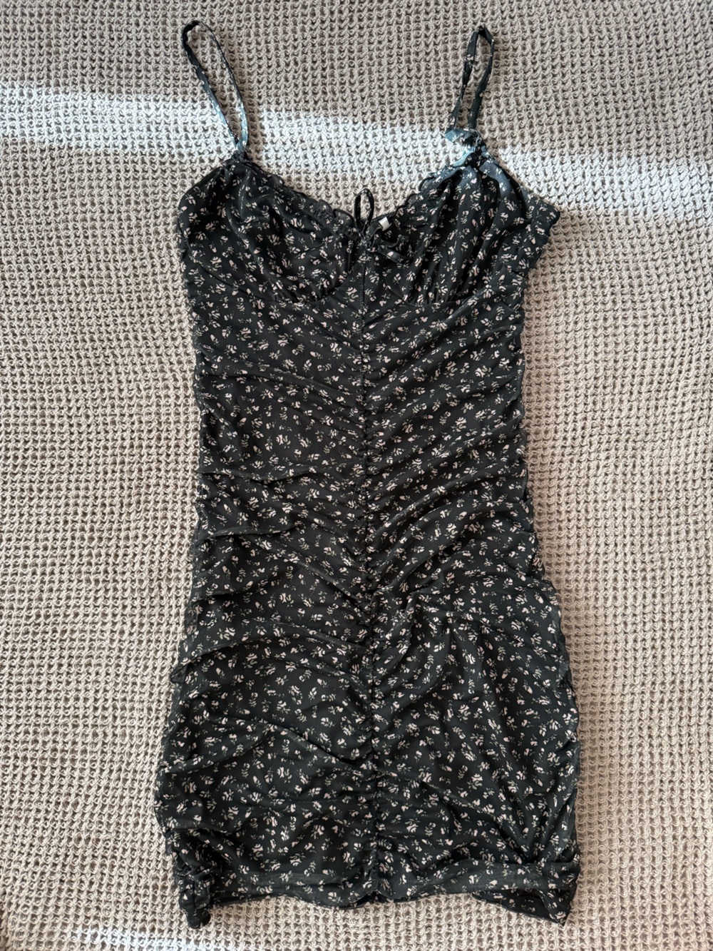 Black Floral Ruched Mini Dress